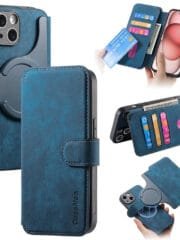CASENEO MW-03 For iPhone 15 Case Magnetic Detachable Wallet Leather Flip Phone Cover Dark Blue iPhone 15 by The Case Factory