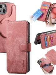 CASENEO MW-03 For iPhone 15 Case Magnetic Detachable Wallet Leather Flip Phone Cover Pink iPhone 15 by The Case Factory