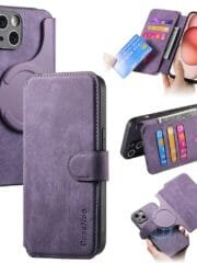 CASENEO MW-03 For iPhone 15 Case Magnetic Detachable Wallet Leather Flip Phone Cover Purple iPhone 15 by The Case Factory