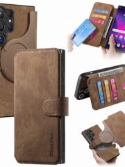 CASENEO For Samsung Galaxy S24 Ultra Magnetic Case Detachable Wallet Leather Phone Flip Cover Brown Samsung Galaxy S24 Ultra by The Case Factory