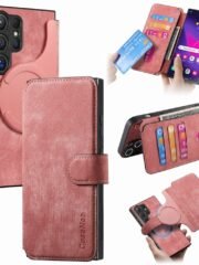 CASENEO For Samsung Galaxy S24 Ultra Magnetic Case Detachable Wallet Leather Phone Flip Cover Pink Samsung Galaxy S24 Ultra by The Case Factory