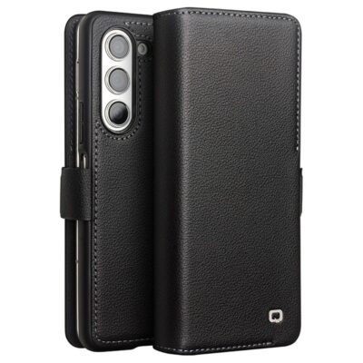QIALINO For Samsung Galaxy Z Fold5 Wallet Case Genuine Leather Flip Phone Cover with Magnetic Closure Black Samsung Galaxy Z Fold5 by The Case Factory