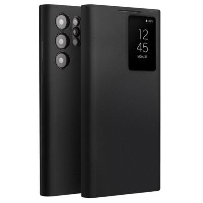 QIALINO For Samsung Galaxy S24 Ultra Case Smart View Window Genuine Cowhide Leather Flip Cover with Card Holder Black Samsung Galaxy S24 Ultra by The Case Factory