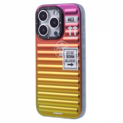 YOUNGKIT For iPhone 16 Pro Max Case Suitcase Style TPU + Aluminium Alloy Laser Gradient Phone Cover Purple Red Yellow by The Case Factory