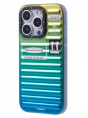 YOUNGKIT For iPhone 16 Pro Max Case Suitcase Style TPU + Aluminium Alloy Laser Gradient Phone Cover Orange Green Blue by The Case Factory