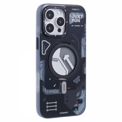 YOUNGKIT for iPhone 16 Pro Magnetic Case Rotating Kickstand IMD TPU Phone Cover Black by The Case Factory
