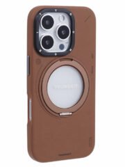 YOUNGKIT For iPhone 16 Pro Max Case Compatible with MagSafe Rotating Kickstand PU Leather+TPU Phone Cover Brown by The Case Factory