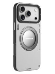 YOUNGKIT For iPhone 17 Pro Max Case Rotating Kickstand Shockproof TPU + PU Leather Phone Back Cover Grey by The Case Factory