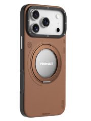 YOUNGKIT For iPhone 17 Pro Max Case Rotating Kickstand Shockproof TPU + PU Leather Phone Back Cover Brown by The Case Factory