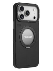 YOUNGKIT For iPhone 17 Pro Max Case Rotating Kickstand Shockproof TPU + PU Leather Phone Back Cover Black by The Case Factory