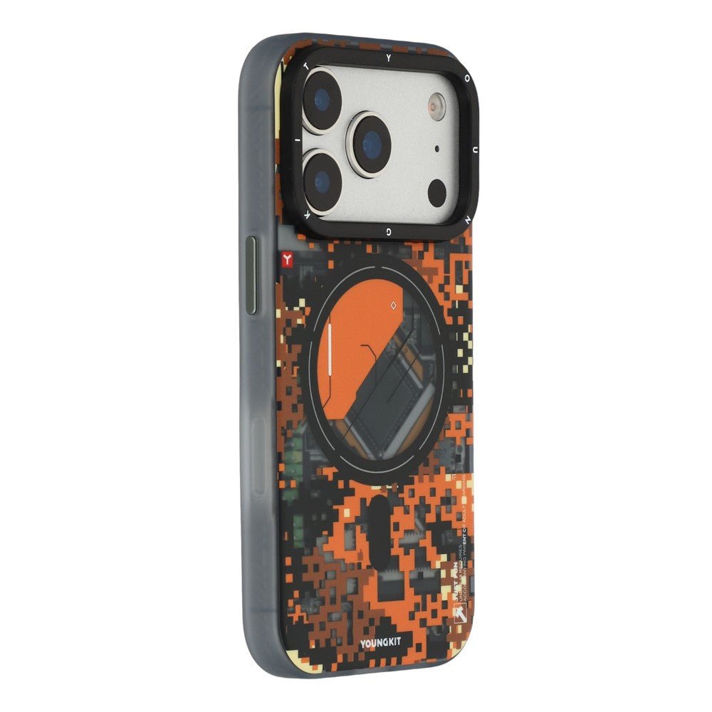 YOUNGKIT For iPhone 17 Pro Magnetic Case Pixel Camouflage 2.0 Shockproof TPU PC Phone Back Cover Orange by The Case Factory