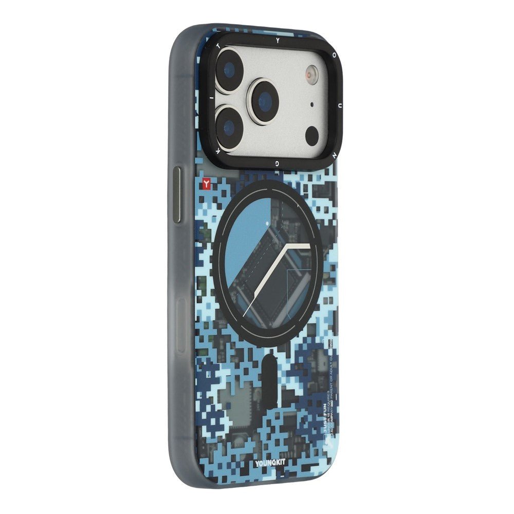YOUNGKIT For iPhone 17 Pro Magnetic Case Pixel Camouflage 2.0 Shockproof TPU PC Phone Back Cover Blue by The Case Factory