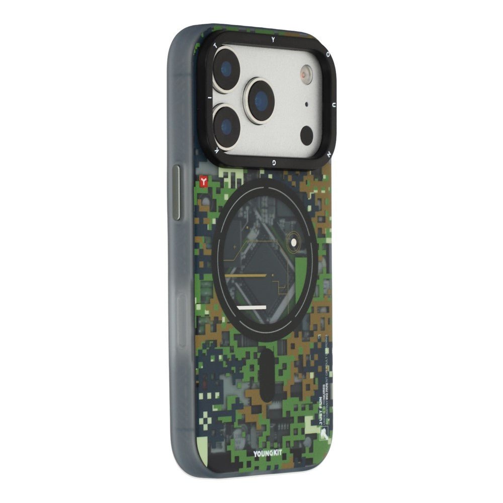 YOUNGKIT For iPhone 17 Pro Magnetic Case Pixel Camouflage 2.0 Shockproof TPU PC Phone Back Cover Green by The Case Factory