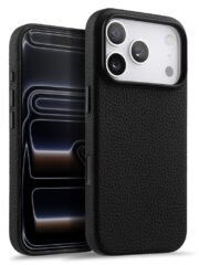 MELKCO For iPhone 17 Pro Max Magnetic Case Genuine Cow Leather Phone Cover with Metal Keys / AI Button by The Case Factory