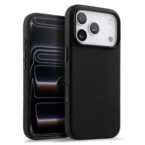 MELKCO For iPhone 17 Pro Max Magnetic Case Genuine Cow Leather Phone Cover with Metal Keys / AI Button by The Case Factory