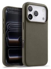 MELKCO For iPhone 17 Pro Max Magnetic Case Genuine Cow Leather Phone Cover with Metal Keys / AI Button Grey iPhone 17 Pro Max by The Case Factory