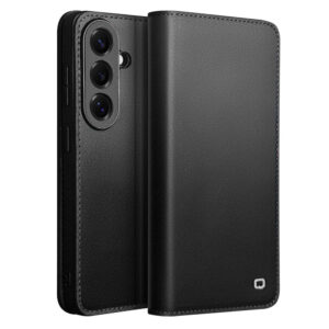 QIALINO For Samsung Galaxy S26 / S26 Pro Wallet Case Matte Genuine Leather Flip Phone Cover