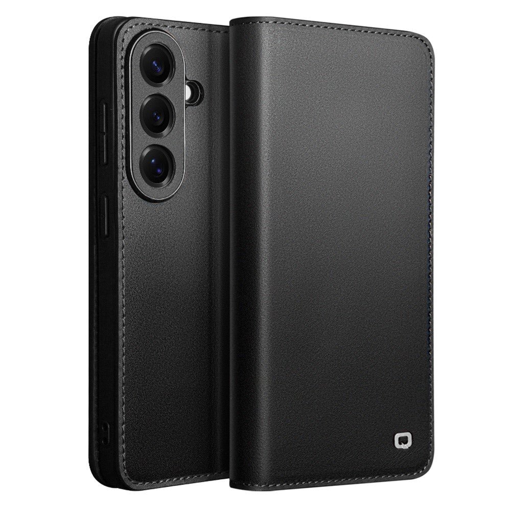 QIALINO For Samsung Galaxy S26 / S26 Pro Wallet Case Matte Genuine Leather Flip Phone Cover