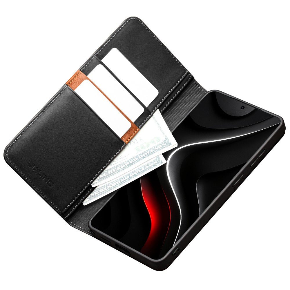 QIALINO For Samsung Galaxy S26 / S26 Pro Wallet Case Matte Genuine Leather Flip Phone Cover - Image 3