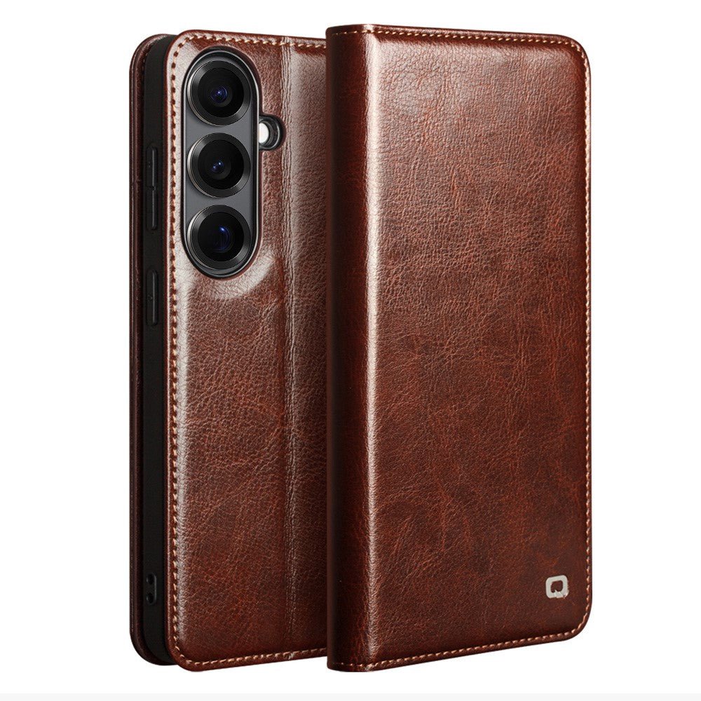 QIALINO For Samsung Galaxy S26+ Wallet Case Waxy Genuine Leather Flip Phone Cover - Image 7