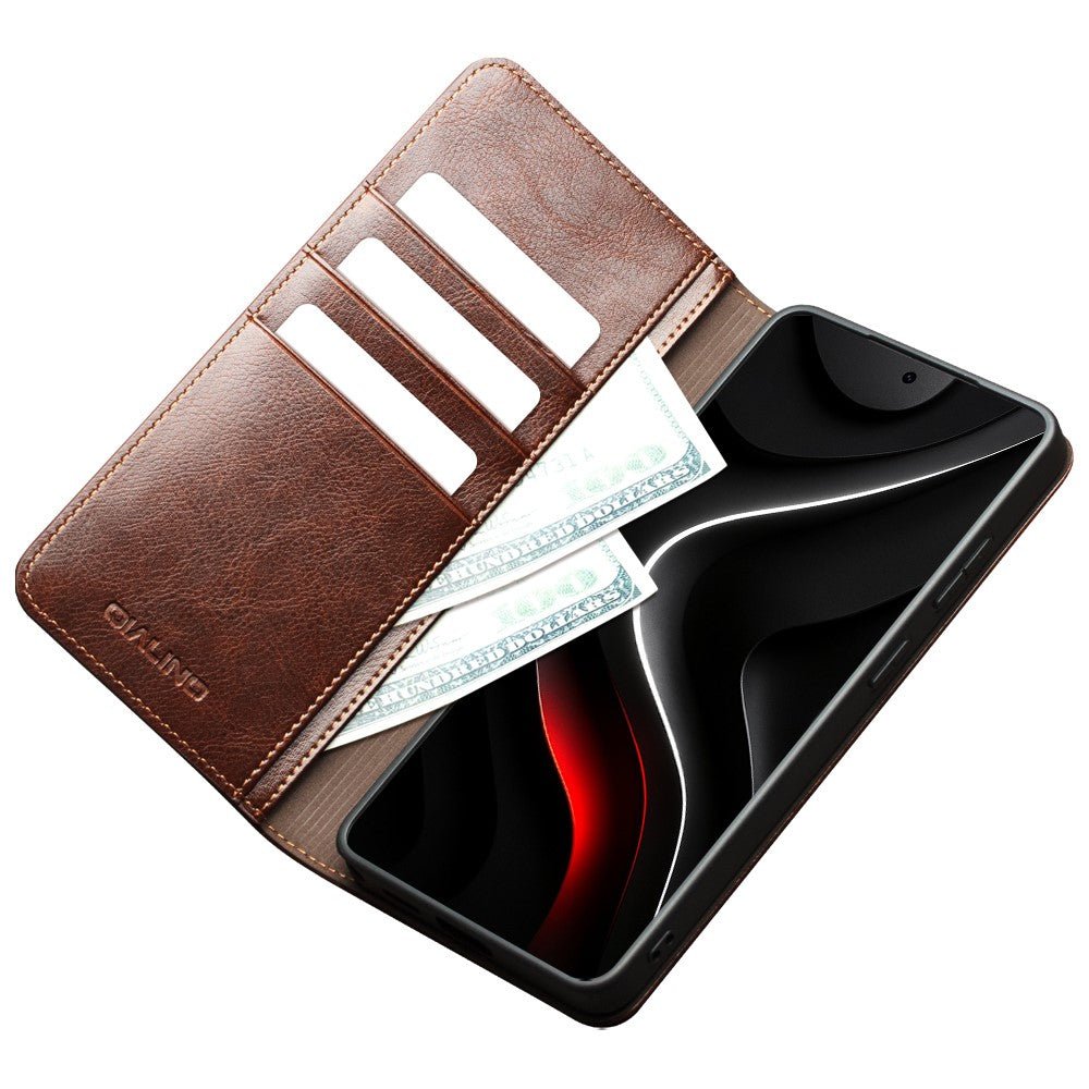 QIALINO For Samsung Galaxy S26+ Wallet Case Waxy Genuine Leather Flip Phone Cover - Image 4