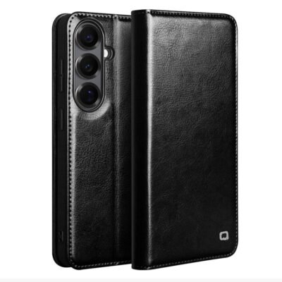 QIALINO For Samsung Galaxy S26+ Wallet Case Waxy Genuine Leather Flip Phone Cover