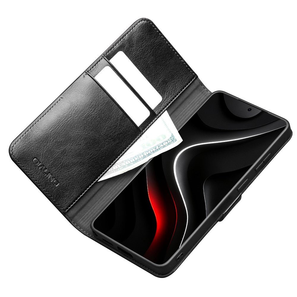 QIALINO For Samsung Galaxy S26+ Wallet Case Waxy Genuine Leather Magnetic Closure Flip Phone Cover - Image 3