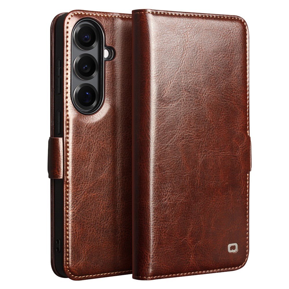QIALINO For Samsung Galaxy S26+ Wallet Case Waxy Genuine Leather Magnetic Closure Flip Phone Cover - Image 6