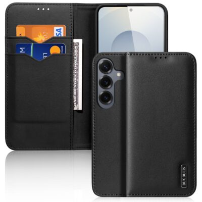 DUX DUCIS Hivo Series For Samsung Galaxy S26 Case Cowhide Leather RFID Blocking Wallet Stand Flip Phone Cover
