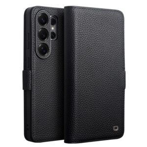 QIALINO For Samsung Galaxy S26 Ultra Wallet Case Litchi Genuine Leather Magnetic Closure Flip Phone Cover