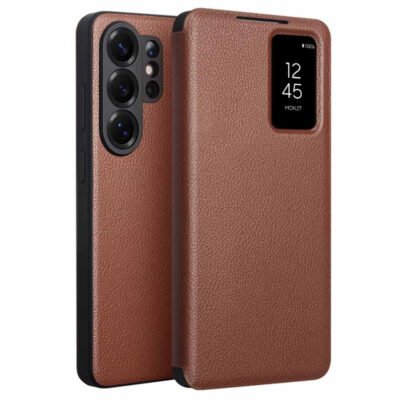 QIALINO For Samsung Galaxy S26 Ultra Wallet Case Genuine Leather Flip Phone Cover with Smart View Window