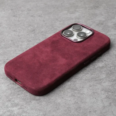 Full-Wrap Italian Alcantara Case for iPhone 16-15 Pro & Pro Max | Compatible with MagSafe (Burgundy)