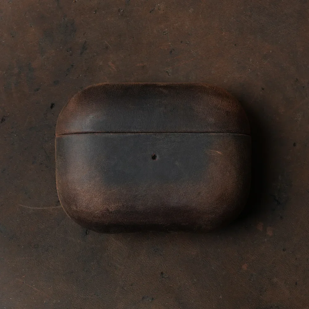 Premium Scars Crazy Horse Genuine Cowhide Leather Case For AirPods Pro 3 & 2 (Ferruginous Brown)