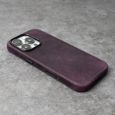 Premium Scars Crazy Horse Genuine Cowhide Leather iPhone Case | Compatible with MagSafe (Purple)