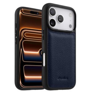 MELKCO For iPhone 17 Pro Max Case Genuine Bovine Leather Shockproof Silicone Frame Phone Cover