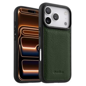 MELKCO For iPhone 17 Pro Case Genuine Bovine Leather Shockproof Silicone Frame Phone Cover