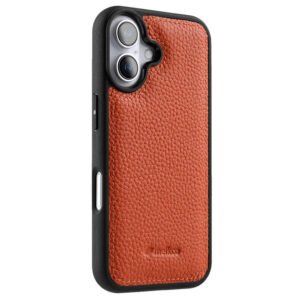 MELKCO For iPhone 17 Case Genuine Bovine Leather Shockproof Silicone Frame Phone Cover