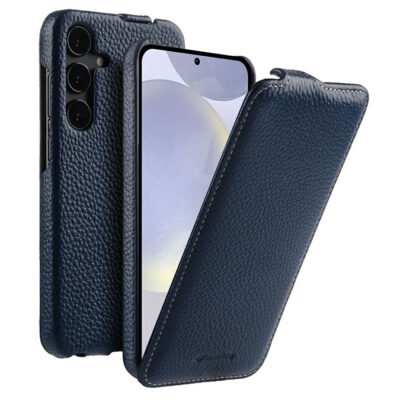 MELKCO For Samsung Galaxy S26 Case Genuine Cowhide Leather Magnetic Vertical Flip Phone Cover