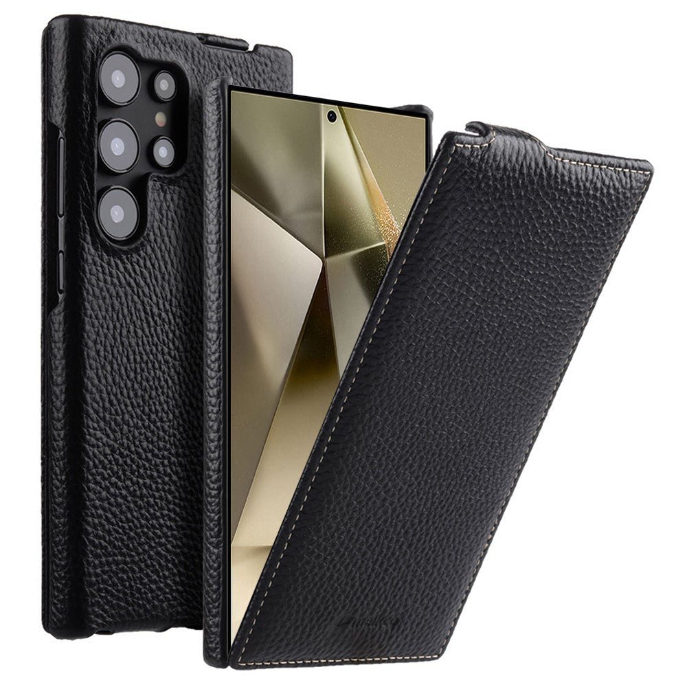 MELKCO For Samsung Galaxy S26 Ultra Case Genuine Cowhide Leather Magnetic Vertical Flip Phone Cover - Image 2