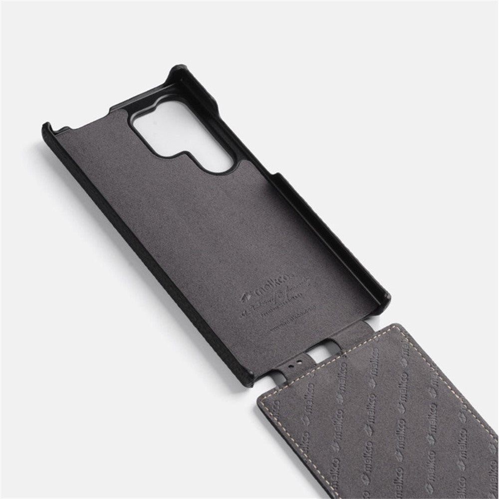 MELKCO For Samsung Galaxy S26 Ultra Case Genuine Cowhide Leather Magnetic Vertical Flip Phone Cover - Image 4