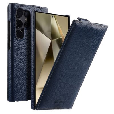 MELKCO For Samsung Galaxy S26 Ultra Case Genuine Cowhide Leather Magnetic Vertical Flip Phone Cover