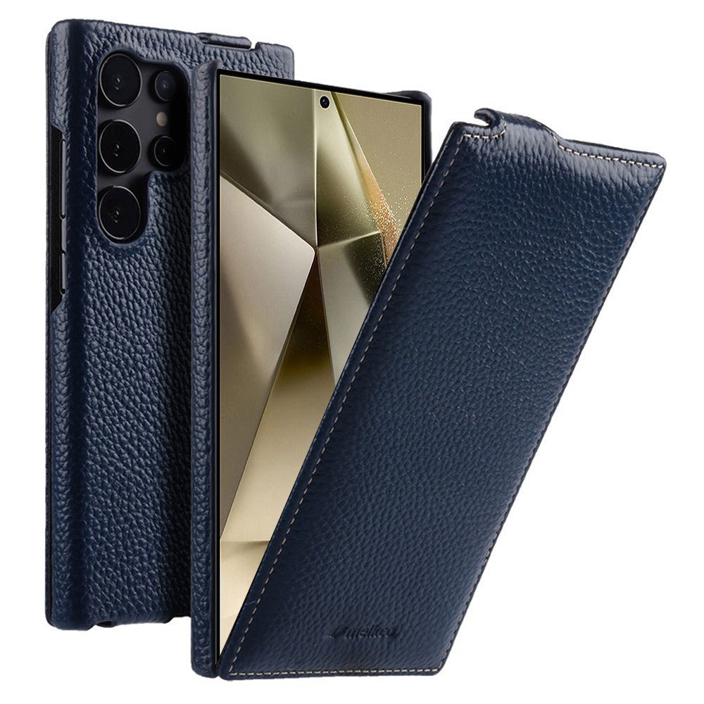 MELKCO For Samsung Galaxy S26 Ultra Case Genuine Cowhide Leather Magnetic Vertical Flip Phone Cover