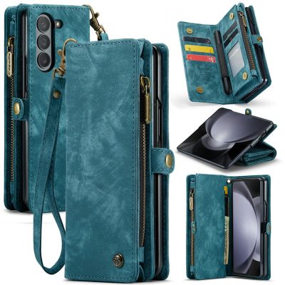 CASEME For Samsung Galaxy Z Fold6 Case 2-in-1 Zipper Wallet Vegan Leather Flip Cover With Strap