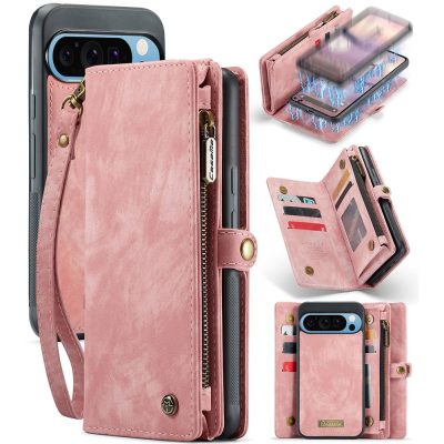 CASEME For Google Pixel 9 Pro XL Case 2-in-1 Detachable Magnetic Zipper Wallet Vegan Leather Flip Cover With Strap
