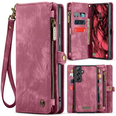 CASEME For Samsung Galaxy S25+ Case 2-in-1 Detachable Magnetic Zipper Wallet Vegan Leather Flip Cover With Strap