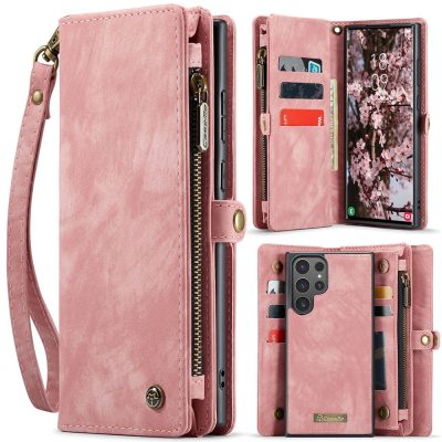 CASEME For Samsung Galaxy S25 Ultra Case 2-in-1 Detachable Magnetic Zipper Wallet Vegan Leather Flip Cover With Strap