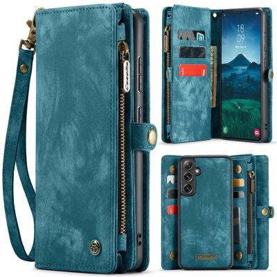 CASEME For Samsung Galaxy S25 Case 2-in-1 Detachable Magnetic Zipper Wallet Vegan Leather Flip Cover With Strap