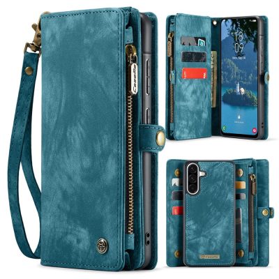 CASEME For Samsung Galaxy A56 Case 2-in-1 Detachable Magnetic Zipper Wallet Vegan Leather Flip Cover With Strap