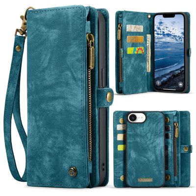 CASEME For iPhone 17e / iPhone 16e Case 2-in-1 Detachable Magnetic Zipper Wallet Vegan Leather Flip Cover With Strap