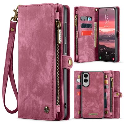 CASEME For Samsung Galaxy S25 Edge Case 2-in-1 Detachable Magnetic Zipper Wallet Vegan Leather Flip Cover With Strap